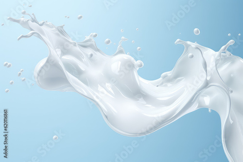 Milk white splash  white liquid or Yogurt splash  Include clipping path. 3d realistic yogurt wave isolated on light blue background. Generative AI 3d render illustration imitation.