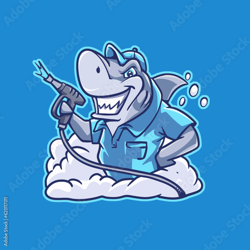Shark Wash Cartoon Mascot Vector illustration