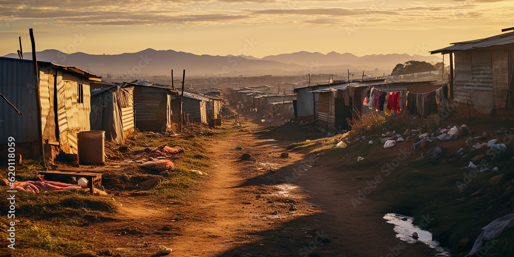 South African informal settlement poverty. Generative AI illustration - obrazy, fototapety, plakaty 