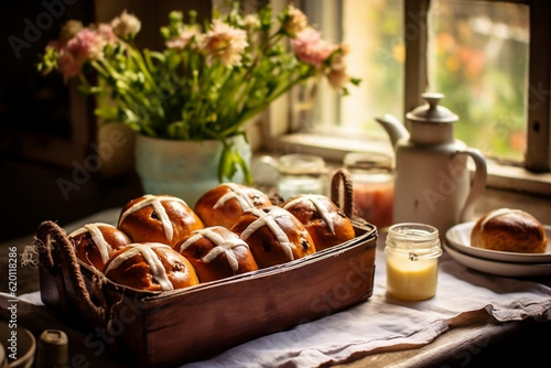 hot cross buns in a basket