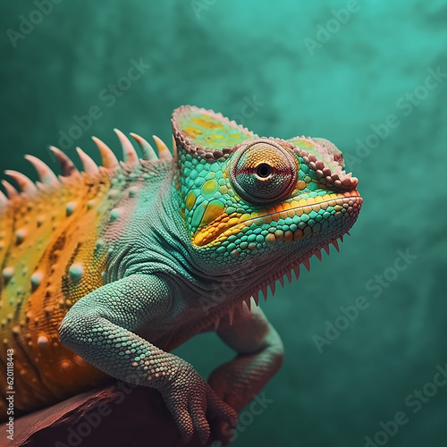 chameleon on a solid color background