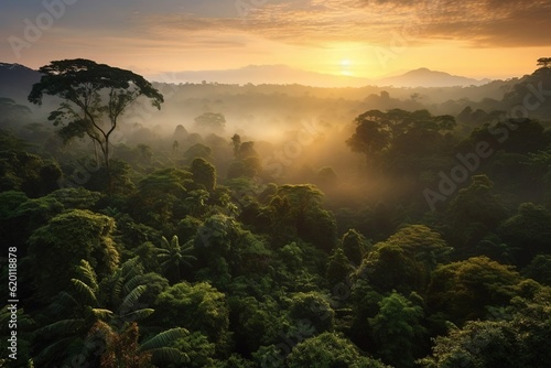Amazon rainforest during evening. Created with Generative Ai technology.