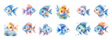 A set of illustrations of beautiful watercolor fish for children and children's books AI