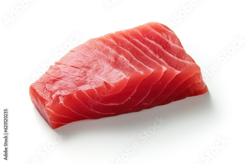 Fresh and succulent cuts of tuna meat, perfectly captured on a clean and white background, emphasizing its freshness and natural appeal. Generative AI.