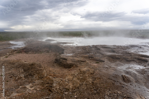 The Great Geysir steaming in Iceland