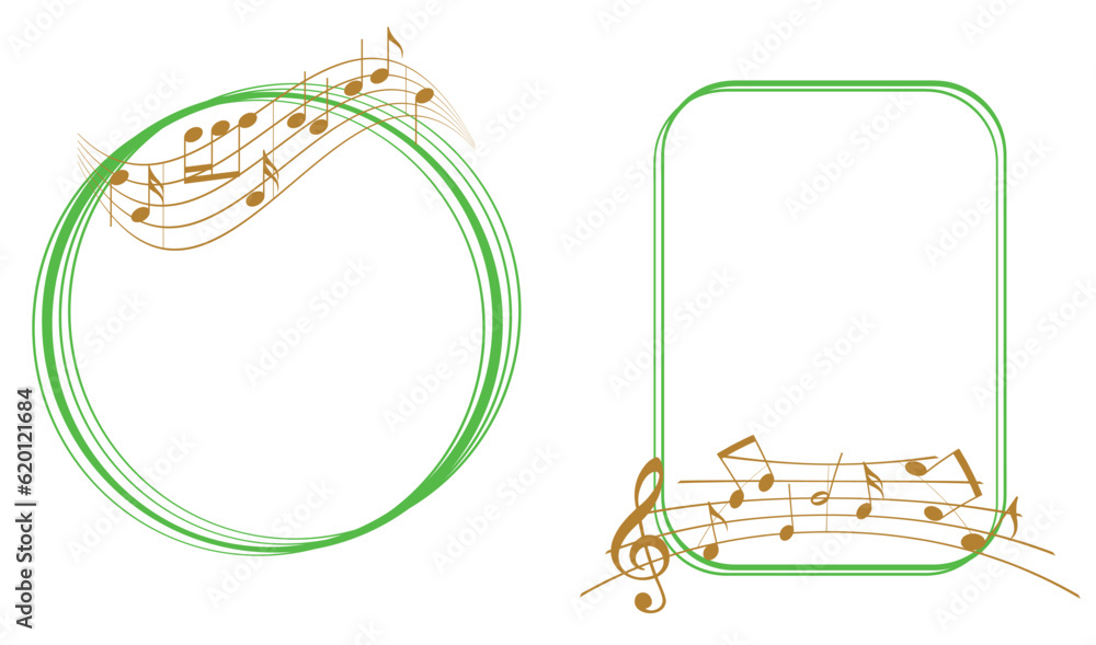 green music frames with golden musical notes - vector decorative elements