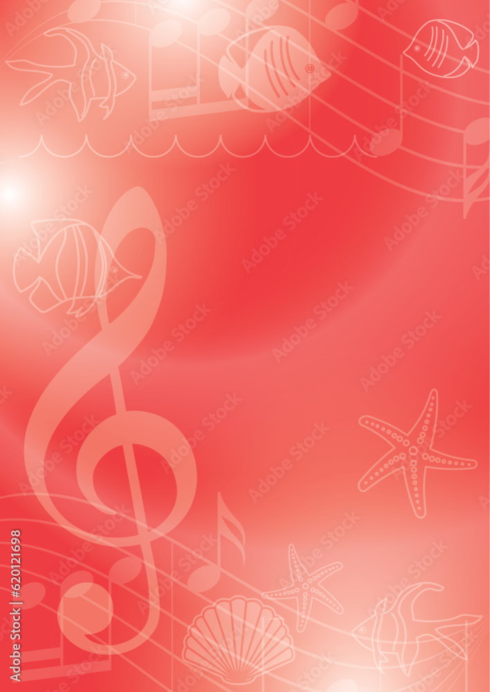 red background with sea fishes and starfishes - vector template for music event red background with sea fishes and starfishes - vector template for music event