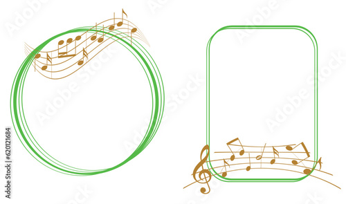 Obraz na płótnie green music frames with golden musical notes - vector decorative elements w salonie