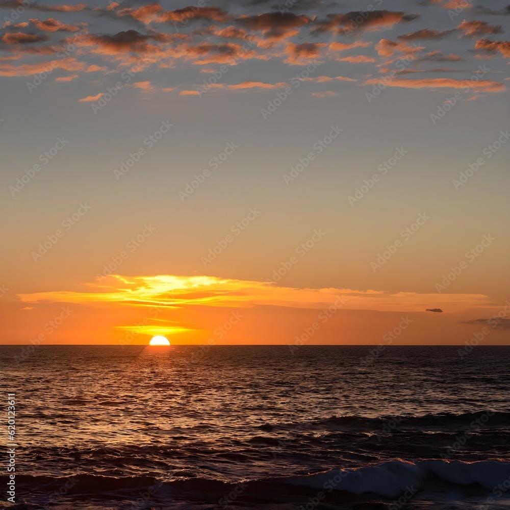 sunset over the sea, beautiful, dusk, coast, reflection, red, AI generated