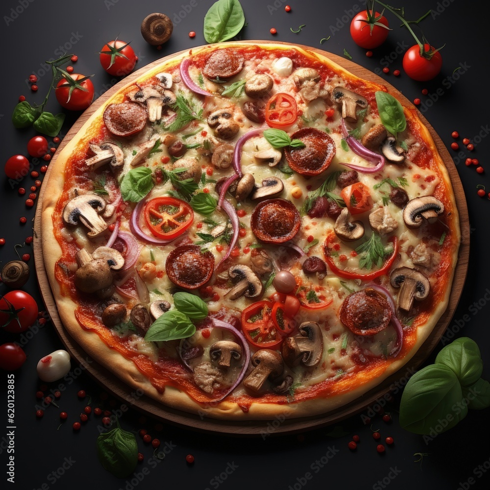 3D Illustration Art Style: Pizza – A Harmonious Composition of Flavors, AI Generate, Social Media Banner Ad