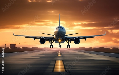 A large jetliner flying through a cloudy sky. AI