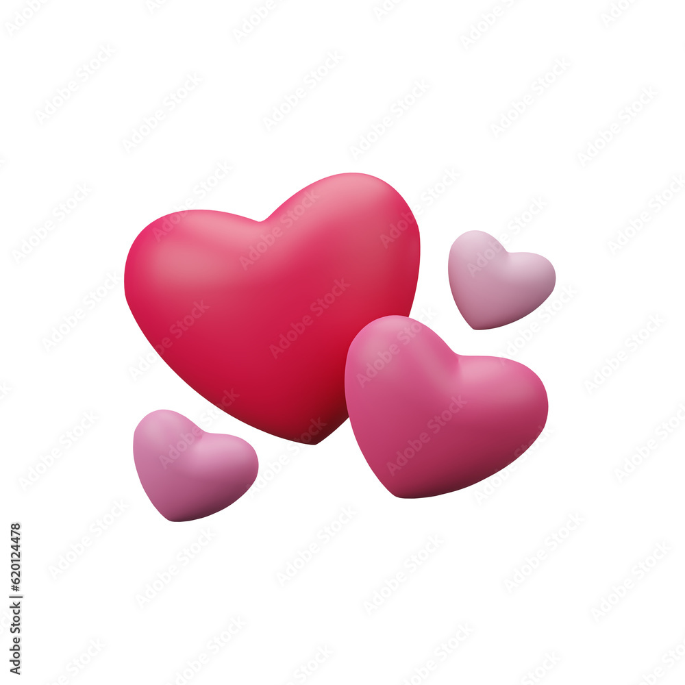 red hearts 3d icon