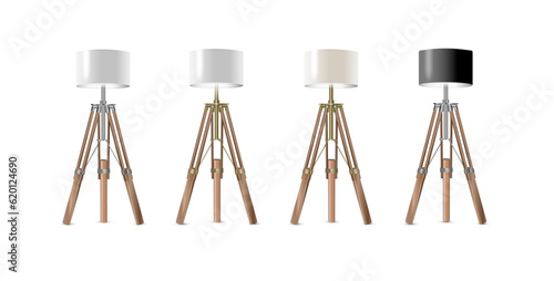 Lamp Set Closeup Isolated on White Background. Floor Lamps. Electric Torchere for Interior Design, Energy Furniture. Vector