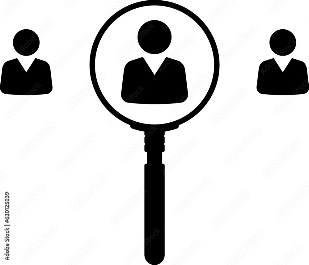 Magnifier magnifying and focus for recruiting. Human resource management recruitment, teamwork concept, job hiring. Vector illustration. Magnifier magnifying and focus for recruiting. Human resource management recruitment, teamwork concept, job hiring. Vector illustration.