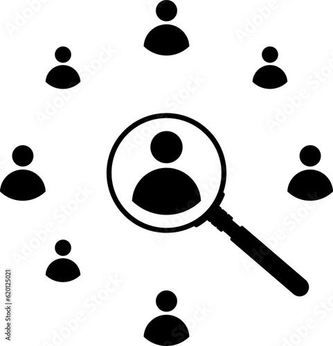 Magnifier magnifying and focus for recruiting. Human resource management recruitment, teamwork concept, job hiring. Vector illustration.
