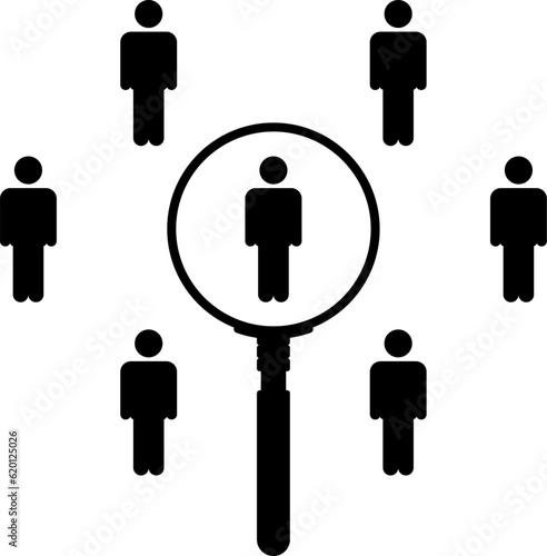 Magnifier magnifying and focus for recruiting. Human resource management recruitment, teamwork concept, job hiring. Vector illustration.