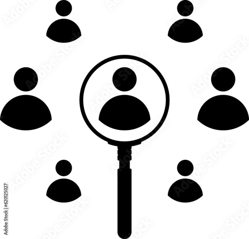 Magnifier magnifying and focus for recruiting. Human resource management recruitment, teamwork concept, job hiring. Vector illustration.