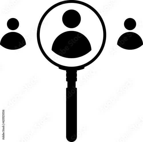 Magnifier magnifying and focus for recruiting. Human resource management recruitment, teamwork concept, job hiring. Vector illustration.