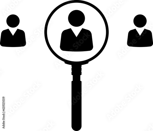 Magnifier magnifying and focus for recruiting. Human resource management recruitment, teamwork concept, job hiring. Vector illustration.