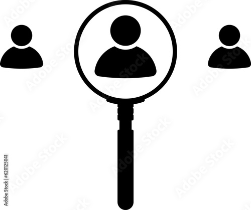 Magnifier magnifying and focus for recruiting. Human resource management recruitment, teamwork concept, job hiring. Vector illustration.