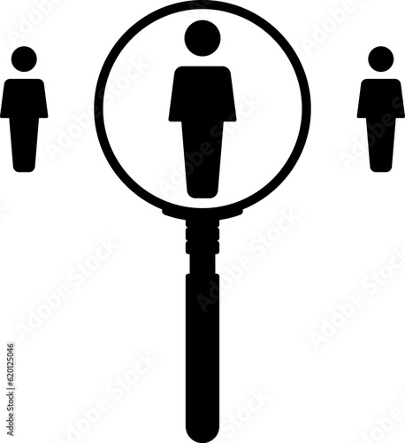 Magnifier magnifying and focus for recruiting. Human resource management recruitment, teamwork concept, job hiring. Vector illustration.