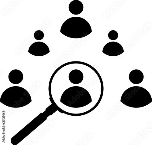Magnifier magnifying and focus for recruiting. Human resource management recruitment, teamwork concept, job hiring. Vector illustration.