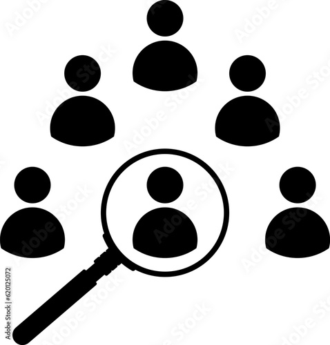 Magnifier magnifying and focus for recruiting. Human resource management recruitment, teamwork concept, job hiring. Vector illustration.
