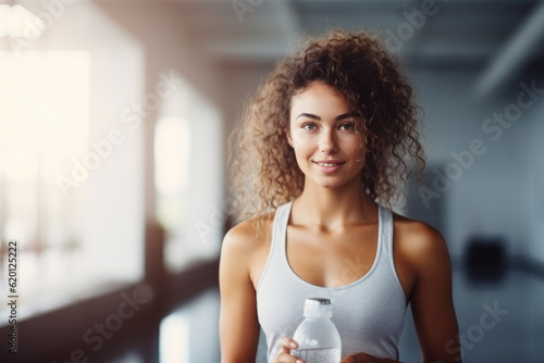 Fit woman drinking water from the bottle in the gym   © Jasmina