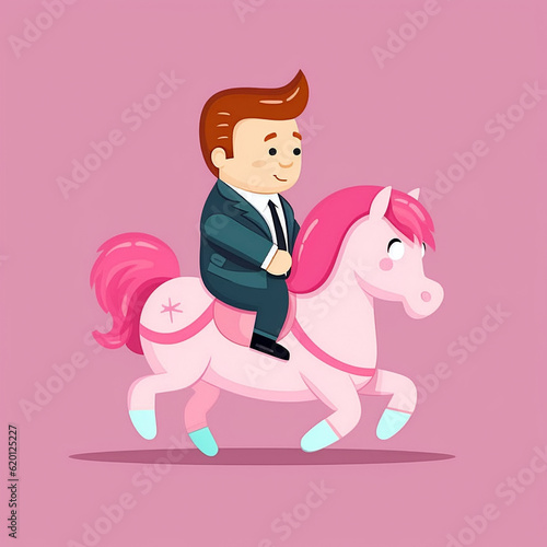 businessman is riding a pink pony, generative ai