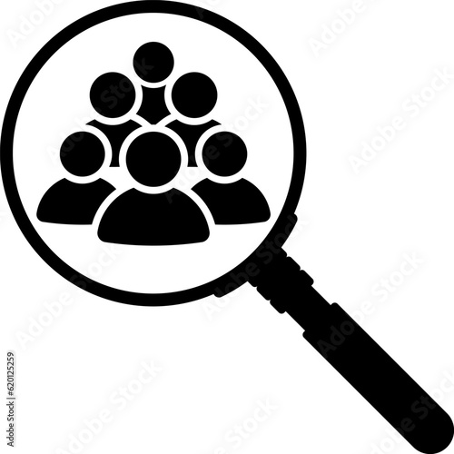 Magnifier magnifying and focus for recruiting. Human resource management recruitment, teamwork concept, job hiring. Vector illustration.
