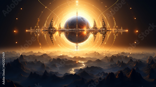 Futuristic Dyson Sphere Surrounding the Sun in Deep Space