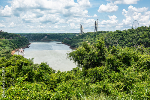 Landmark of the three borders, hito tres fronteras, Paraguay, Brazil and Argentina at Puerto Iguazu, Argentina photo