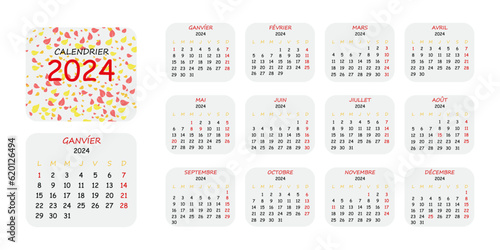 Calendar 2024 in french language with french holidays