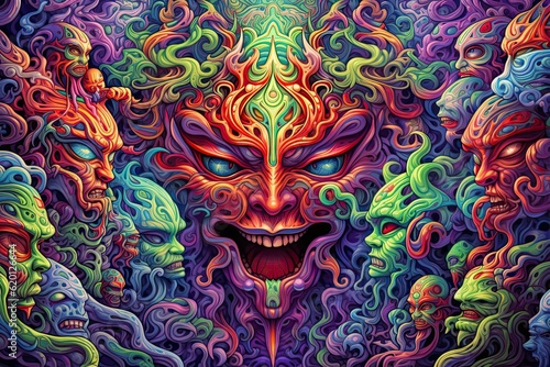 Psychedelic DMT entities, Trippy hallucinogen drug experience, Psychedelics to treat depression, anxiety disorders © Mohammad
