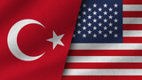 USA and Turkey Realistic Two Flags Together, 3D Illustration