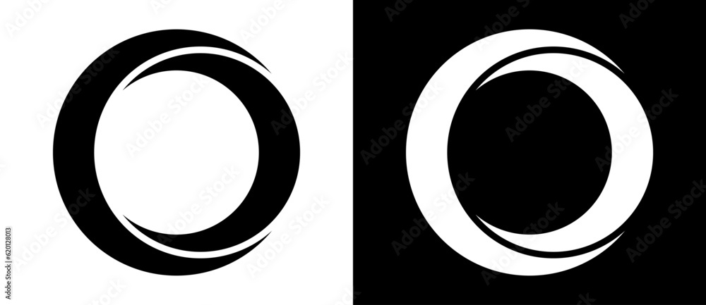 Rotating art lines in circle shape as symbol, logo or icon. Black shape ...