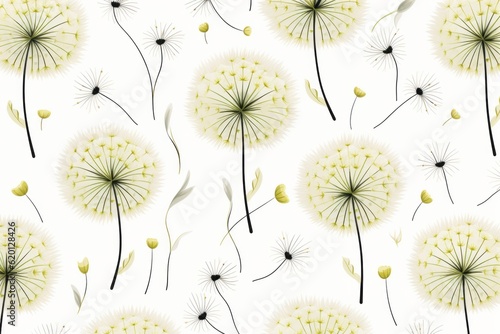 Cartoon Cute Doodles Dandelion Blowing In The Wind Seamless Pattern, Generative AI