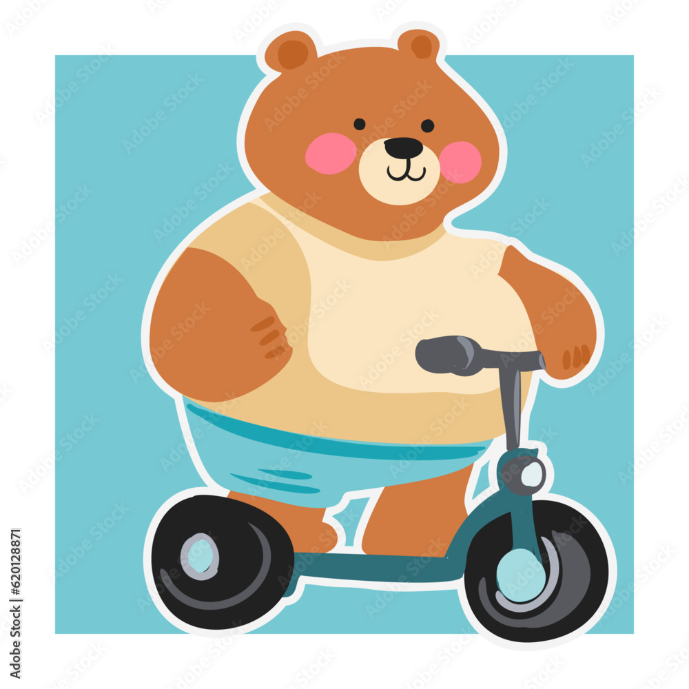 Obraz premium Adorable Teddy Bear on Motorcycle Cute Bear Design, Illustration Cartoon Character Funny, Graphic, Vintage Art for Kids Ride in Style with this Fun Retro Print.