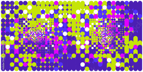 Vector Design Abstract Dot Pixel Geometric in various shape size Graphic Pattern Background with multicolors blue, green, purple, white 