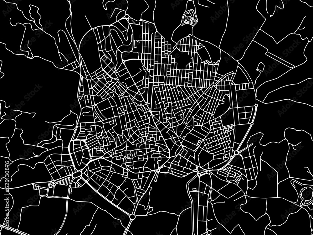 Vector road map of the city of  Motril in Spain on a black background.