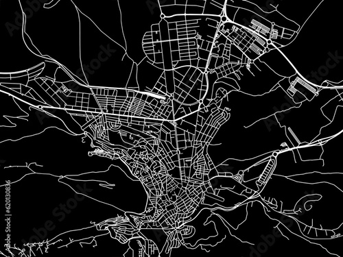 Vector road map of the city of  Jaen in Spain on a black background.