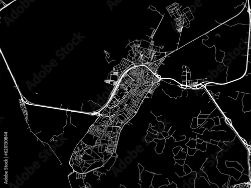 Vector road map of the city of  San Fernando in Spain on a black background.