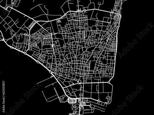 Vector road map of the city of  La Linea de la Concepcion in Spain on a black background.