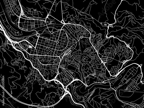 Vector road map of the city of  Bilbao in Spain on a black background.