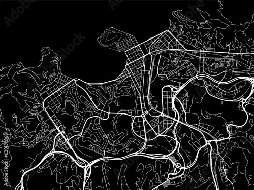 Vector road map of the city of  San Sebastian in Spain on a black background.