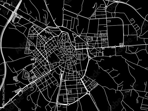 Vector road map of the city of  Huesca in Spain on a black background.