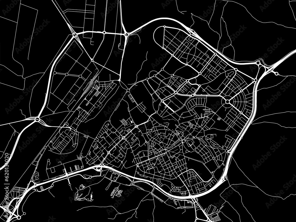 Vector road map of the city of  Guadalajara in Spain on a black background.