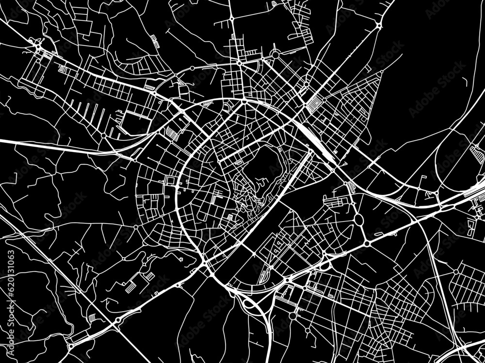 Vector road map of the city of  Lleida in Spain on a black background.