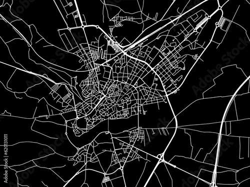 Vector road map of the city of  Zamora in Spain on a black background.