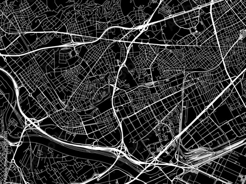 Vector road map of the city of  Hospitalet de Llobregat in Spain on a black background.